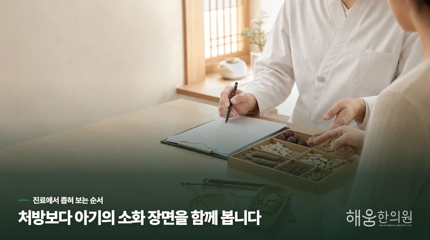 진료실에서는 아기의 소화 장면을 살핍니다