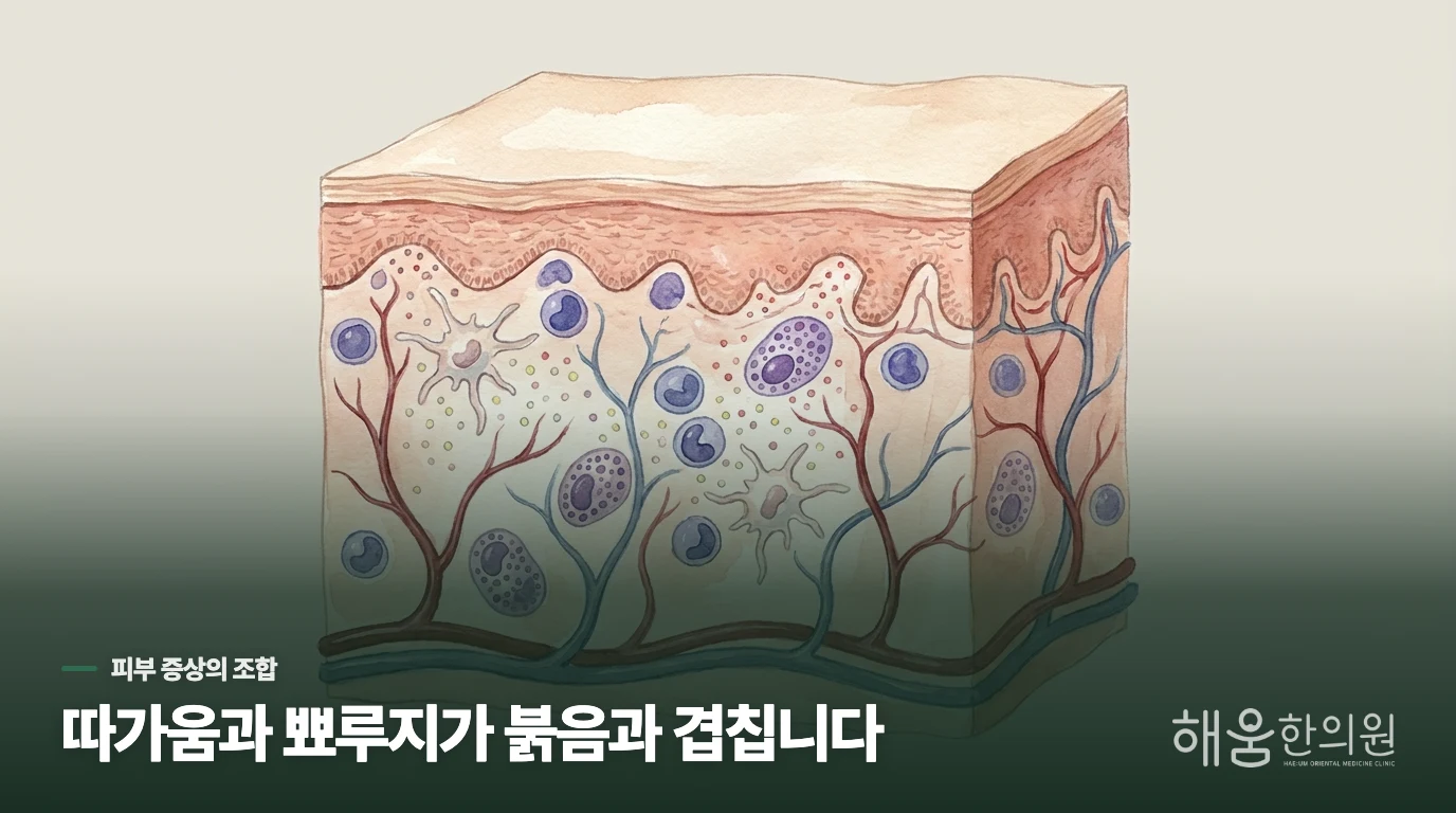 따가움과 붉은 뾰루지가 함께 생기는 이유는 무엇인가요?