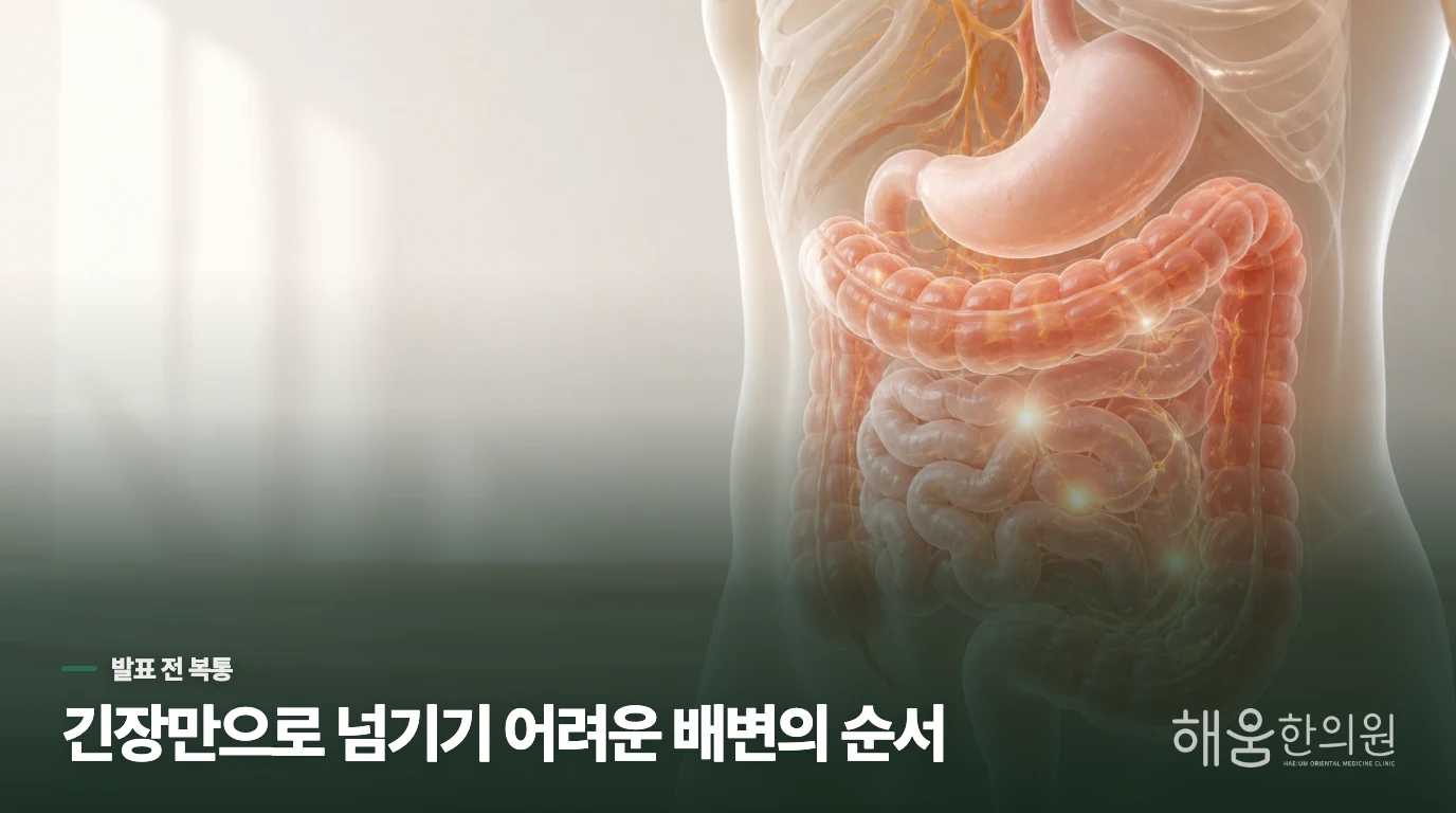 발표 전 복통과 급한 변이 이어지는 방식
